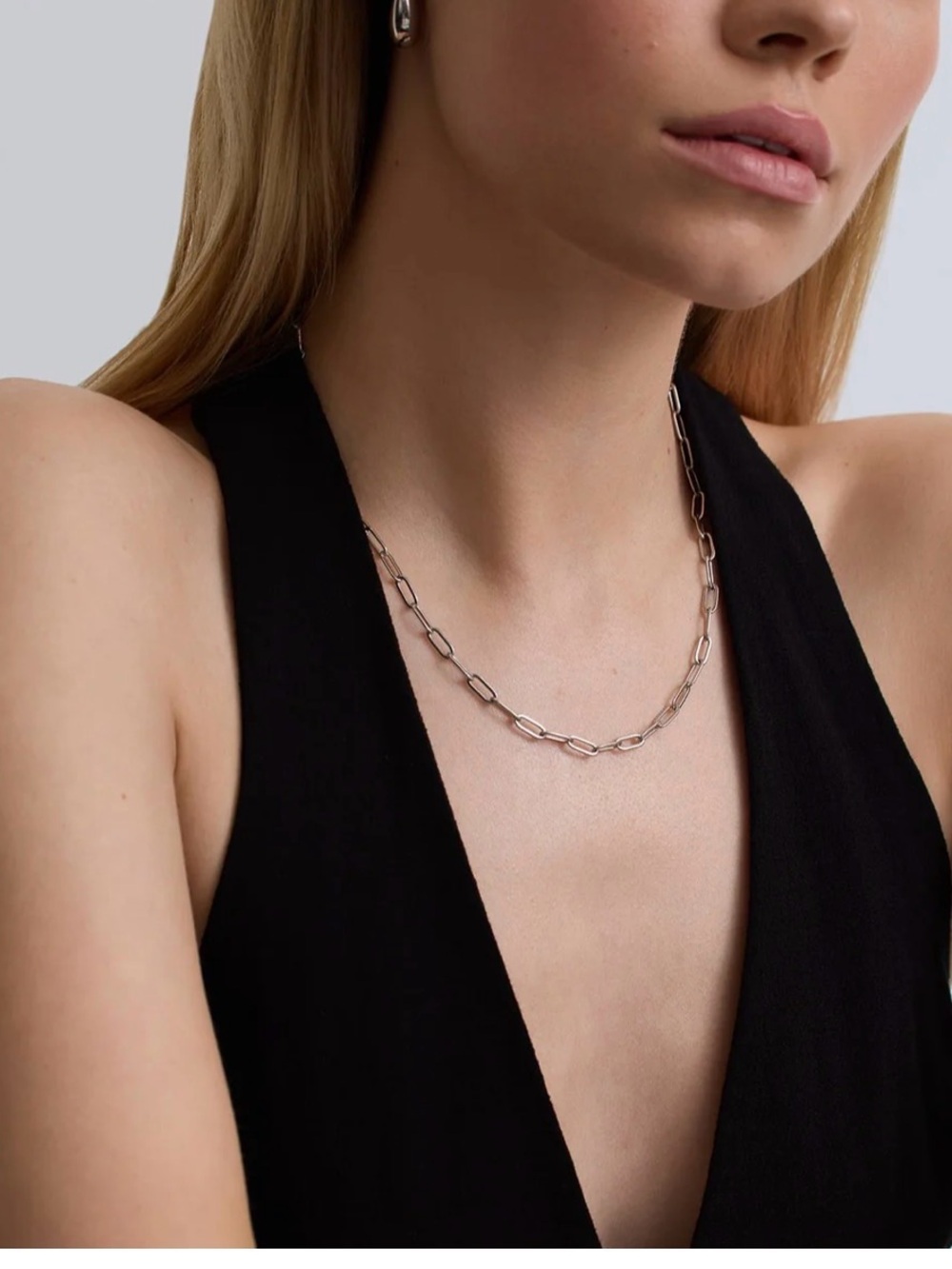 D. Louis Silver Paperclip Link Necklace